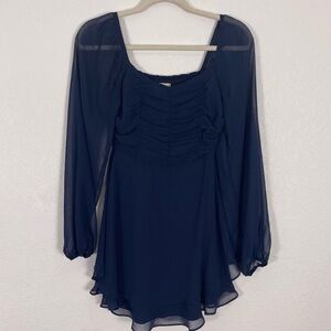 Altar’d State Navy Blue Sheer Sleeve Long Sleeve Dress